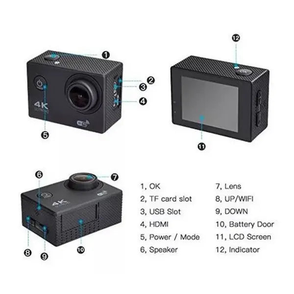 cámara deportiva WiFi HD 2.0 pulgadas, subacuática tipo GO PRO